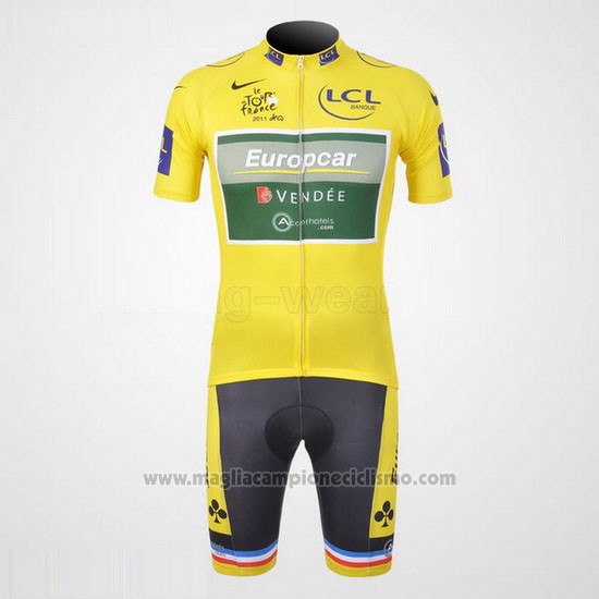 2011 Abbigliamento Ciclismo Europcar Lider Giallo Manica Corta e Salopette